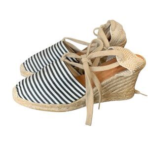 Andre Assous Espadrille Strappy Sandals Women's Size 8.5 Stripe Multi Wedge Heel